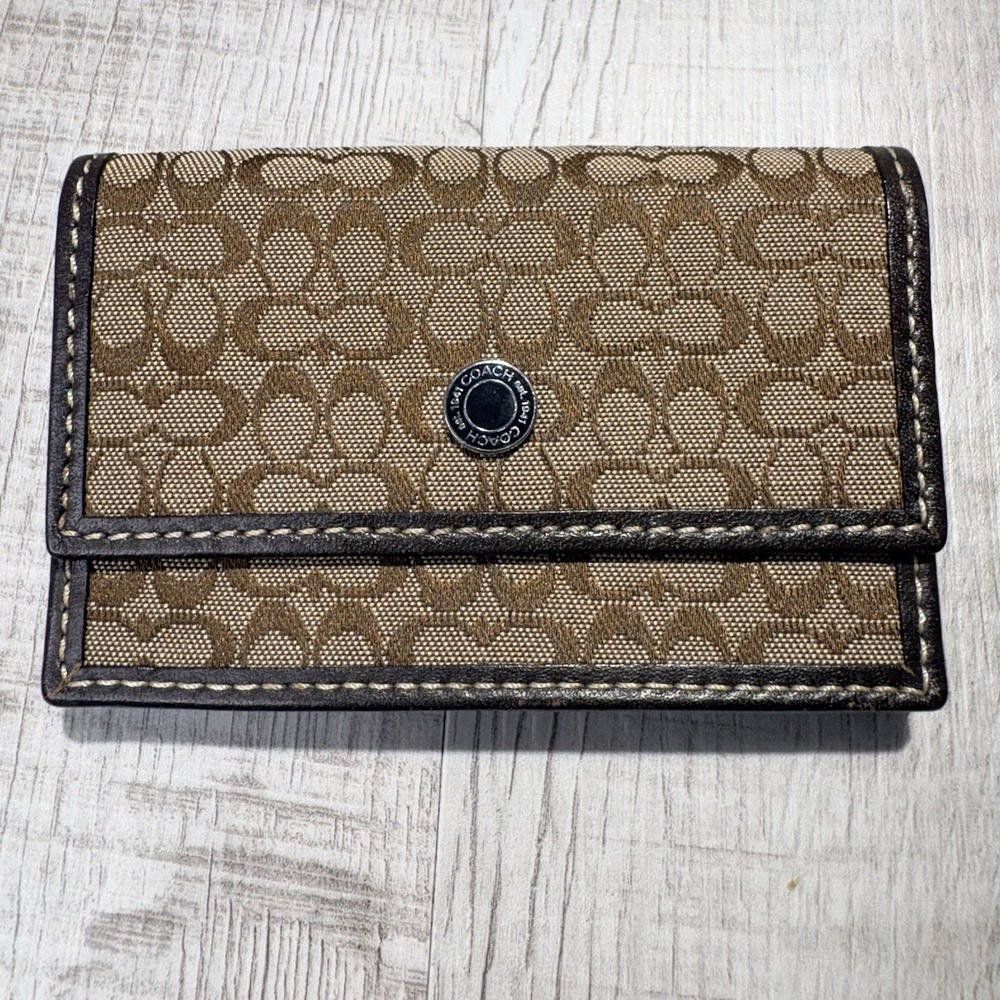 VTG Coach Accordian Khaki Brown Credit Card Wallet Retired Y2K Jacquard EUC